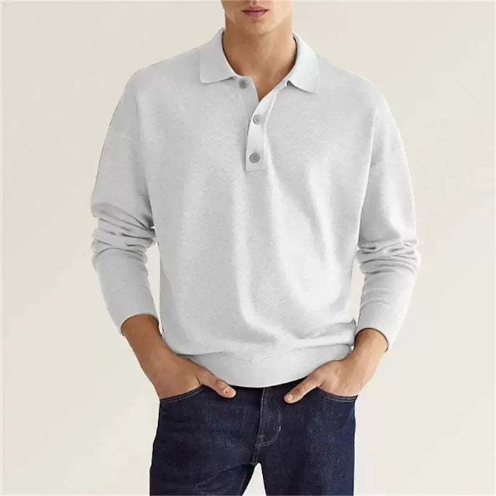 Polo de manga larga con solapa para hombre, camiseta deportiva de golf informal y holgada, top con botones para ocasiones de trabajo