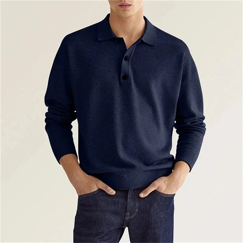 Polo de manga larga con solapa para hombre, camiseta deportiva de golf informal y holgada, top con botones para ocasiones de trabajo