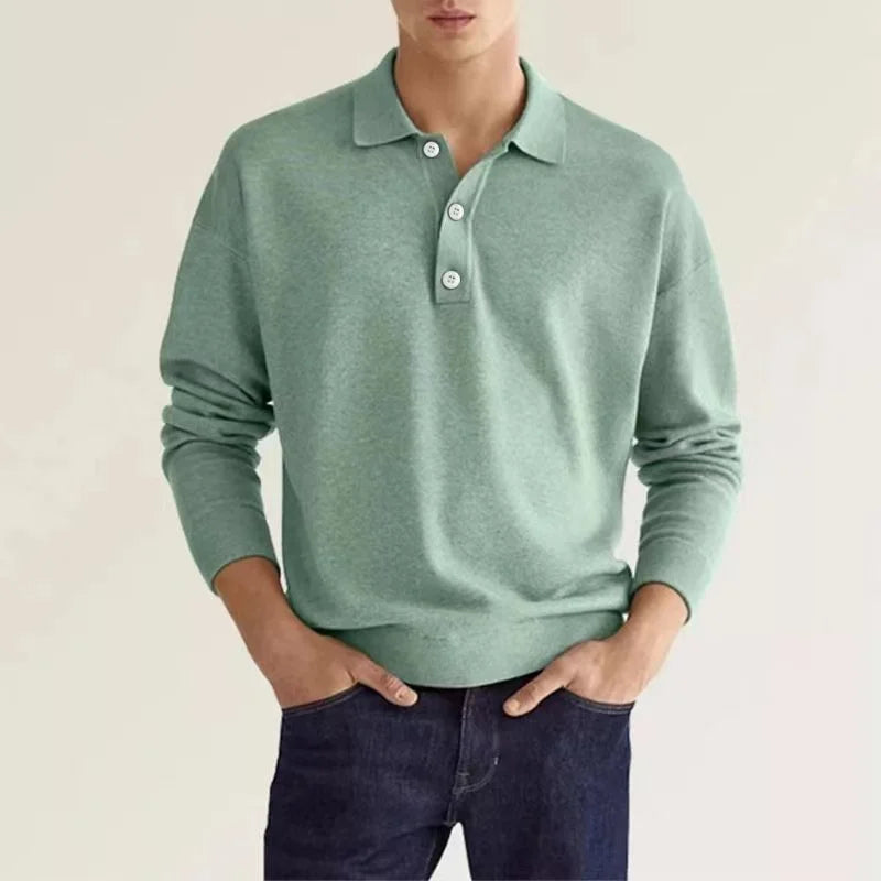 Polo de manga larga con solapa para hombre, camiseta deportiva de golf informal y holgada, top con botones para ocasiones de trabajo