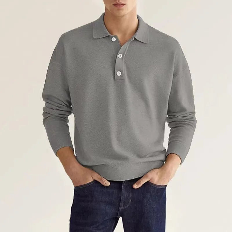 Polo de manga larga con solapa para hombre, camiseta deportiva de golf informal y holgada, top con botones para ocasiones de trabajo