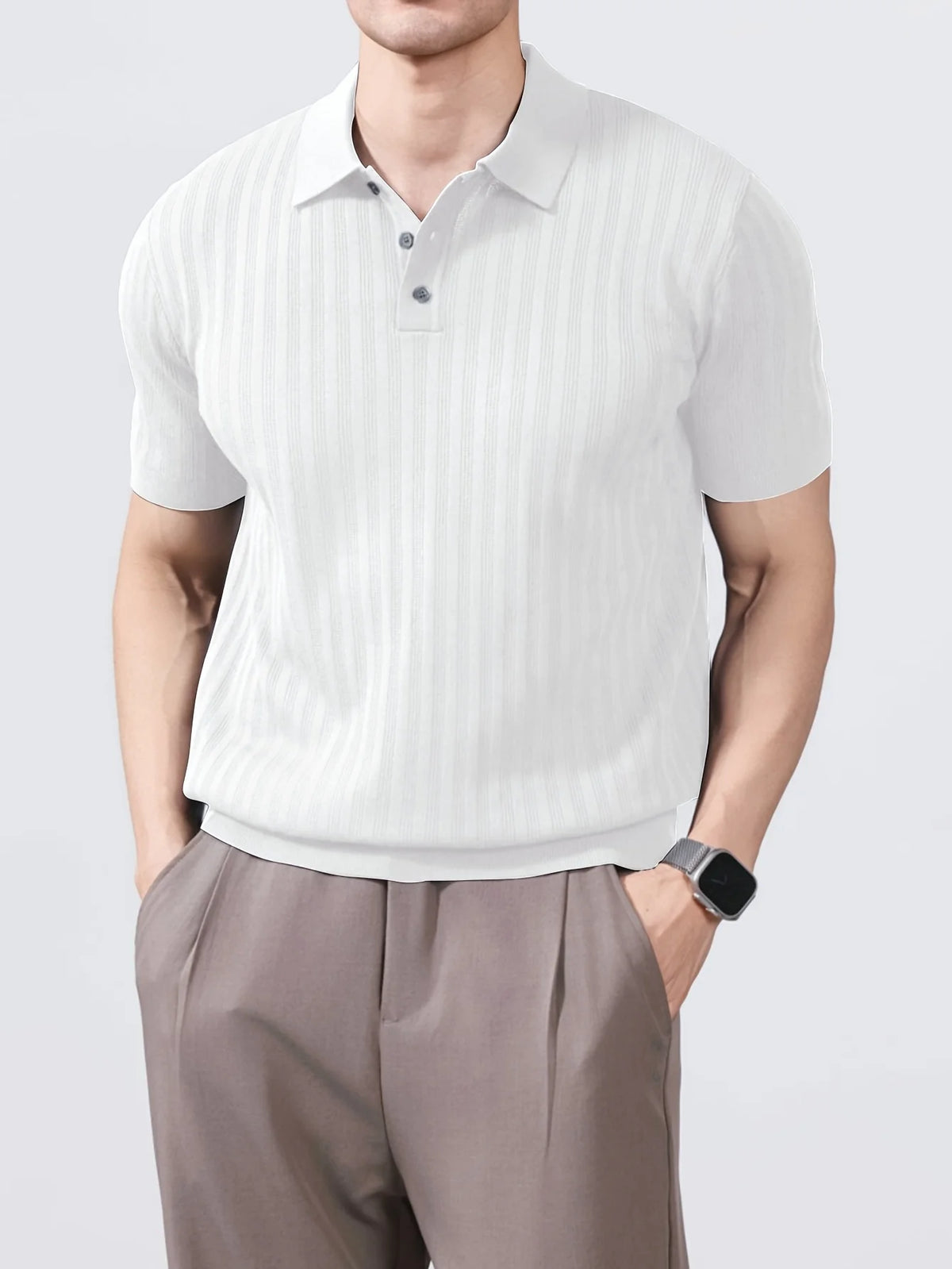 Polo de punto de seda fría para hombre, moderno y elegante, ideal para el verano, polo de marca a la moda con diseño de cuello, perfecto para