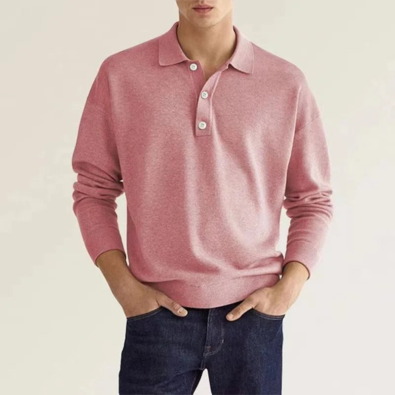Polo de manga larga con solapa para hombre, camiseta deportiva de golf informal y holgada, top con botones para ocasiones de trabajo
