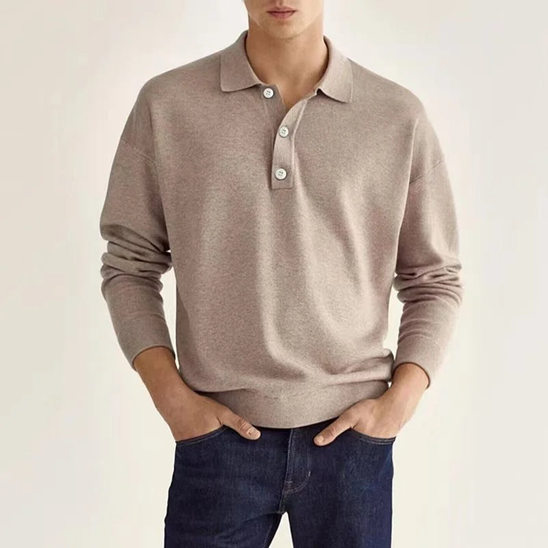 Polo de manga larga con solapa para hombre, camiseta deportiva de golf informal y holgada, top con botones para ocasiones de trabajo