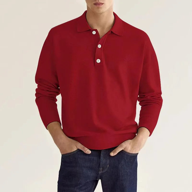 Polo de manga larga con solapa para hombre, camiseta deportiva de golf informal y holgada, top con botones para ocasiones de trabajo
