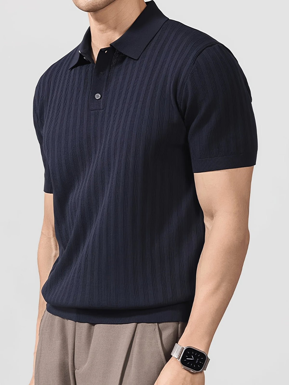 Polo de punto de seda fría para hombre, moderno y elegante, ideal para el verano, polo de marca a la moda con diseño de cuello, perfecto para