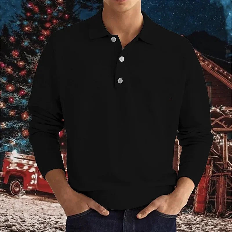 Polo de manga larga con solapa para hombre, camiseta deportiva de golf informal y holgada, top con botones para ocasiones de trabajo